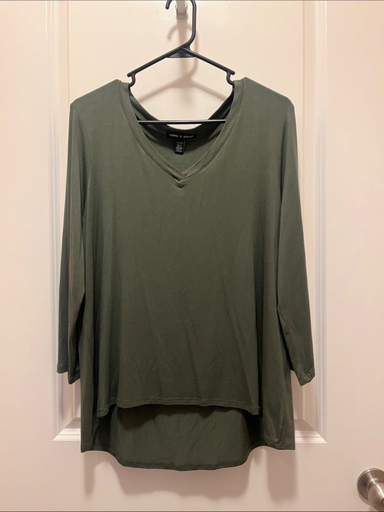 Cable & Gauge Tops - Cable & Gauge Olive Green V-Neck Long Sleeve Hi-Low Top